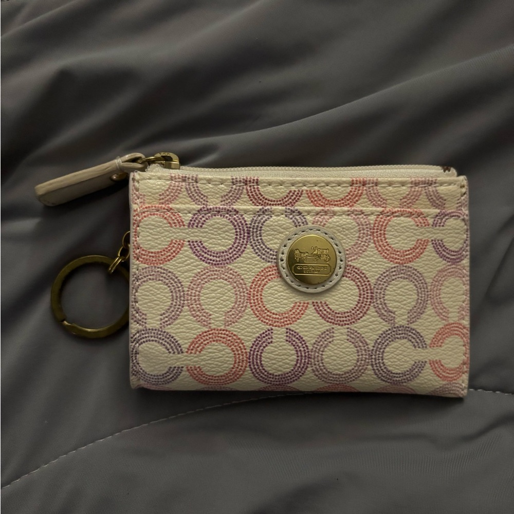 Coach Waverly Pink/Purple Leather Mini Card Wallet